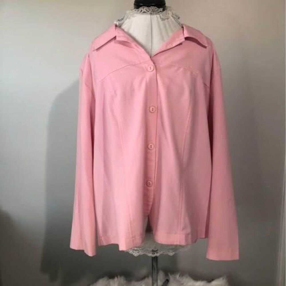 Blouse 2X Dressbarn Pink Button Up Size 20 Long Sleeve Blazer style C5455